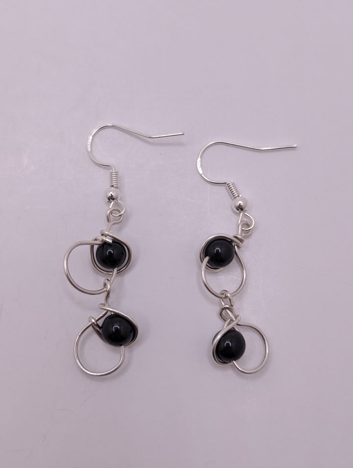 Black Obsidian Double Moon Sterling Silver Earrings