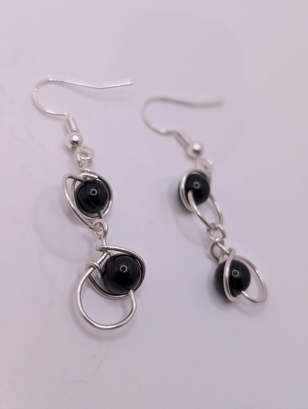 Black Obsidian Double Moon Sterling Silver Earrings