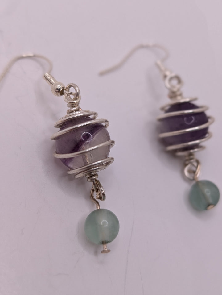 Fluorite Cage and Stone Earrings