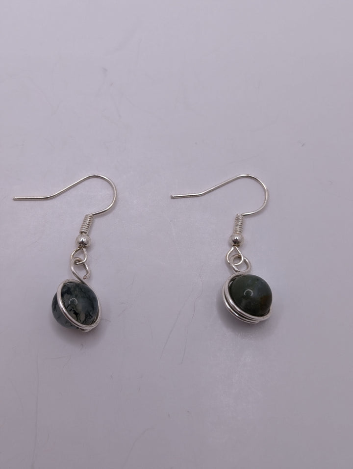 Moss Agate Minimal Earrings