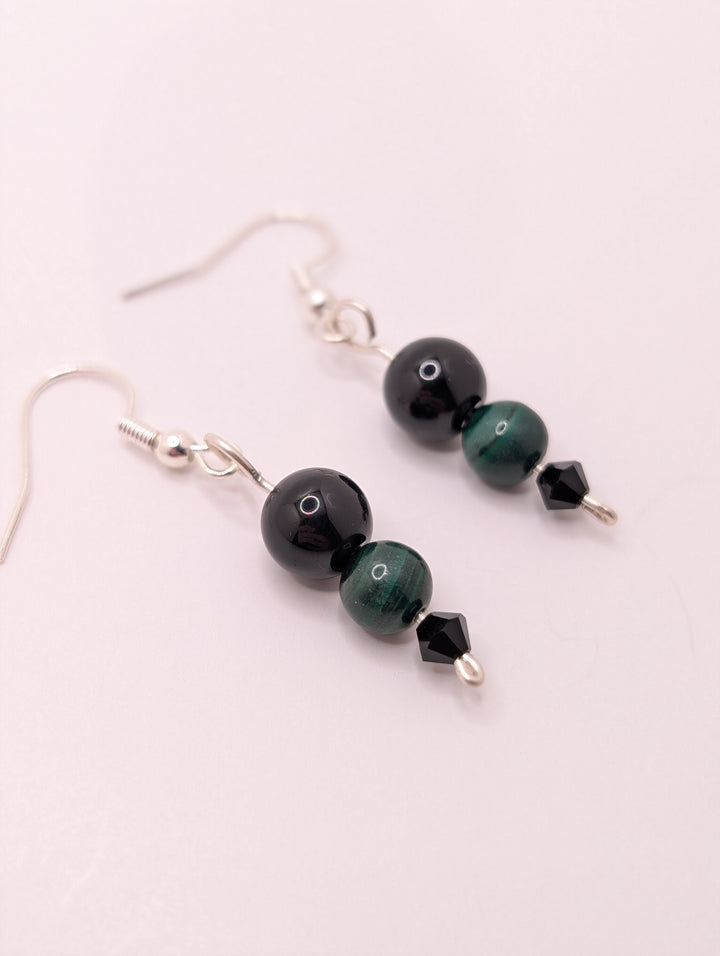 Black Tourmaline & Malachite Sterling Silver Earrings