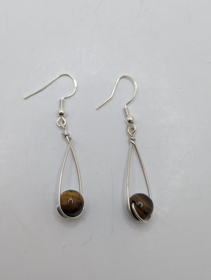 Tiger Eye Teardrop Sterling Silver Earrings (Style #2)