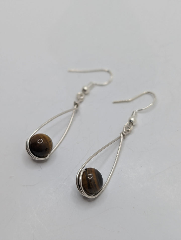 Tiger Eye Teardrop Sterling Silver Earrings (Style #2)