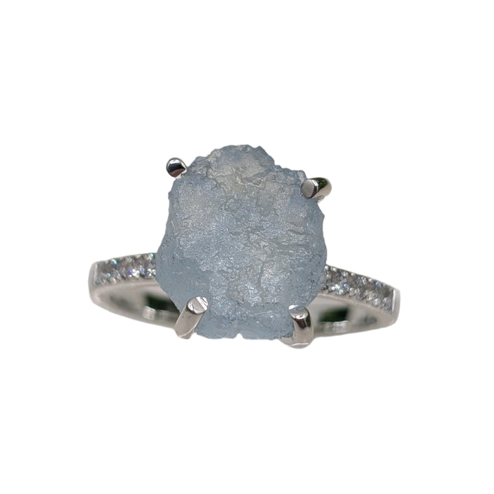 Aquamarine Raw Sterling Silver Ring with White Topaz