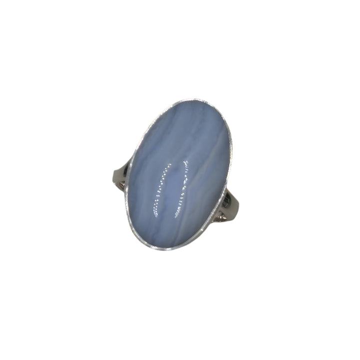 Blue Lace Agate Adjustable Sterling Silver Ring