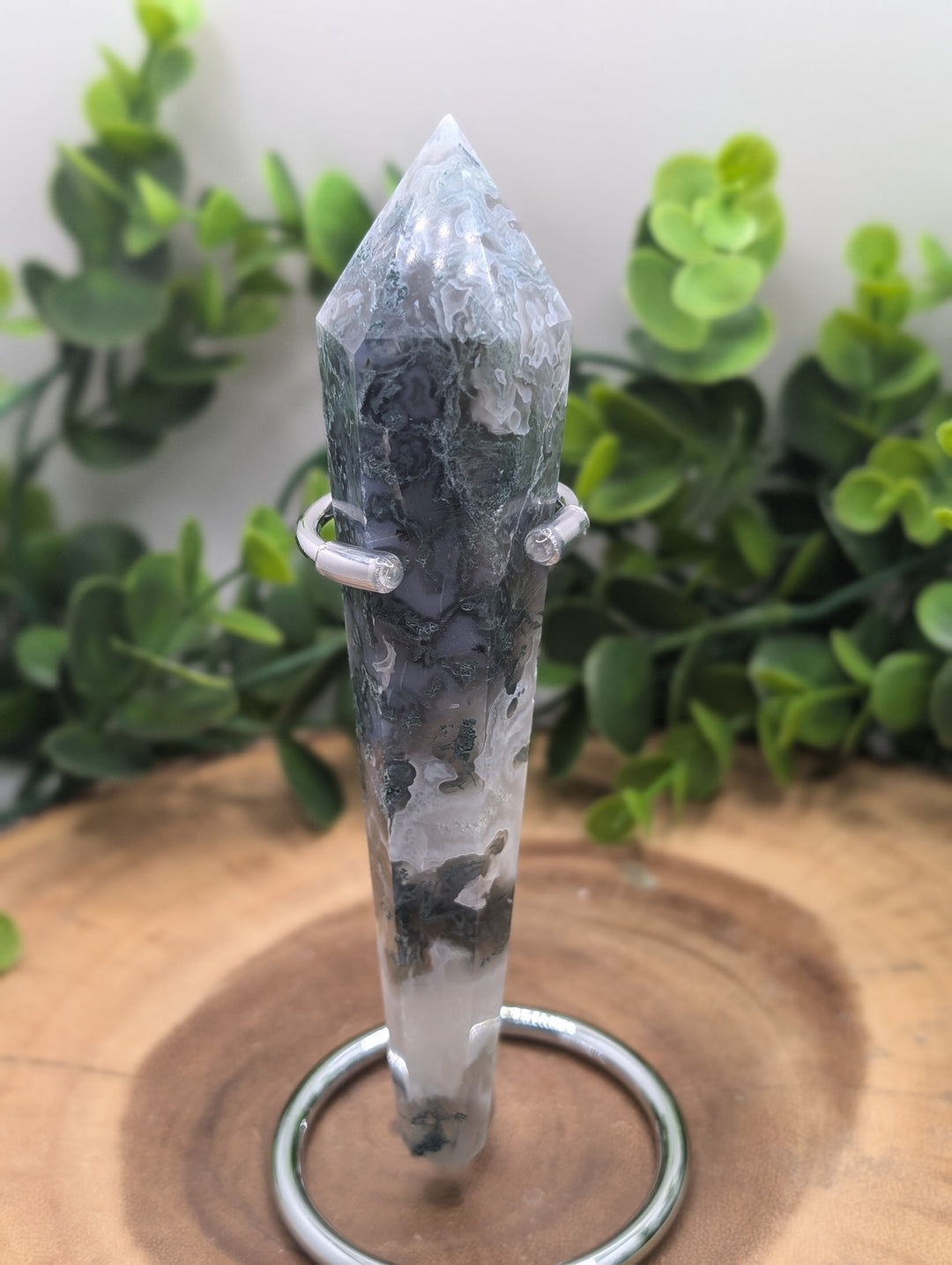 Moss Agate Scepter with Stand