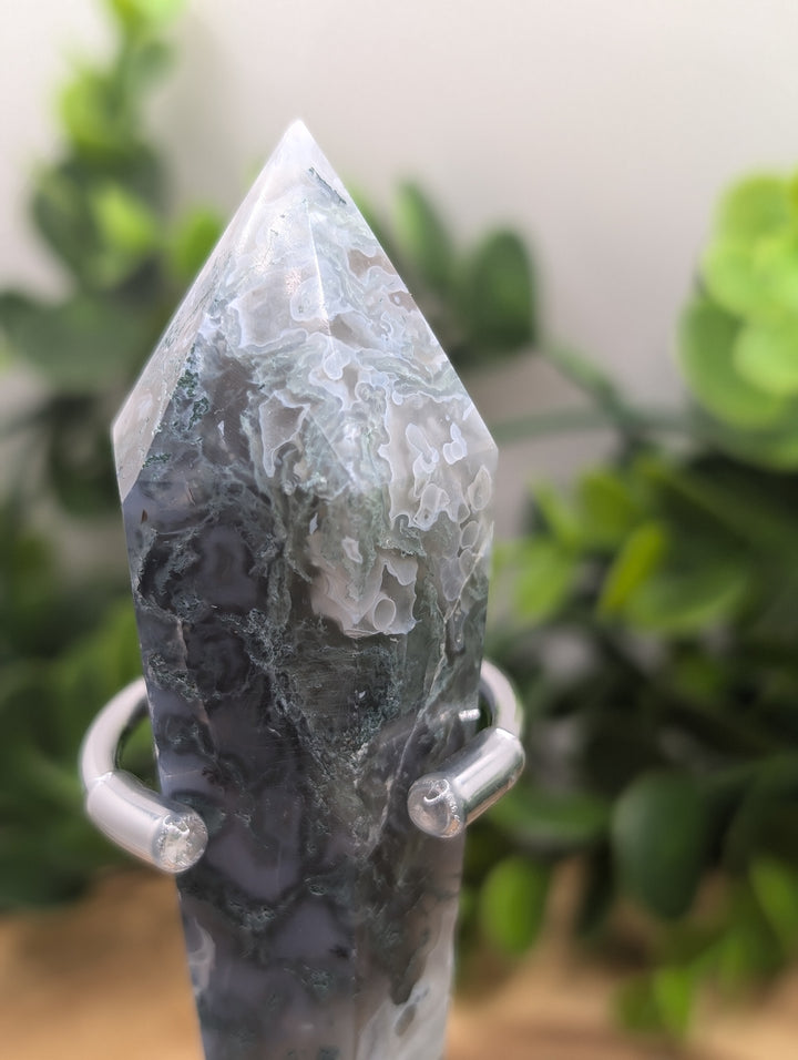Moss Agate Scepter with Stand