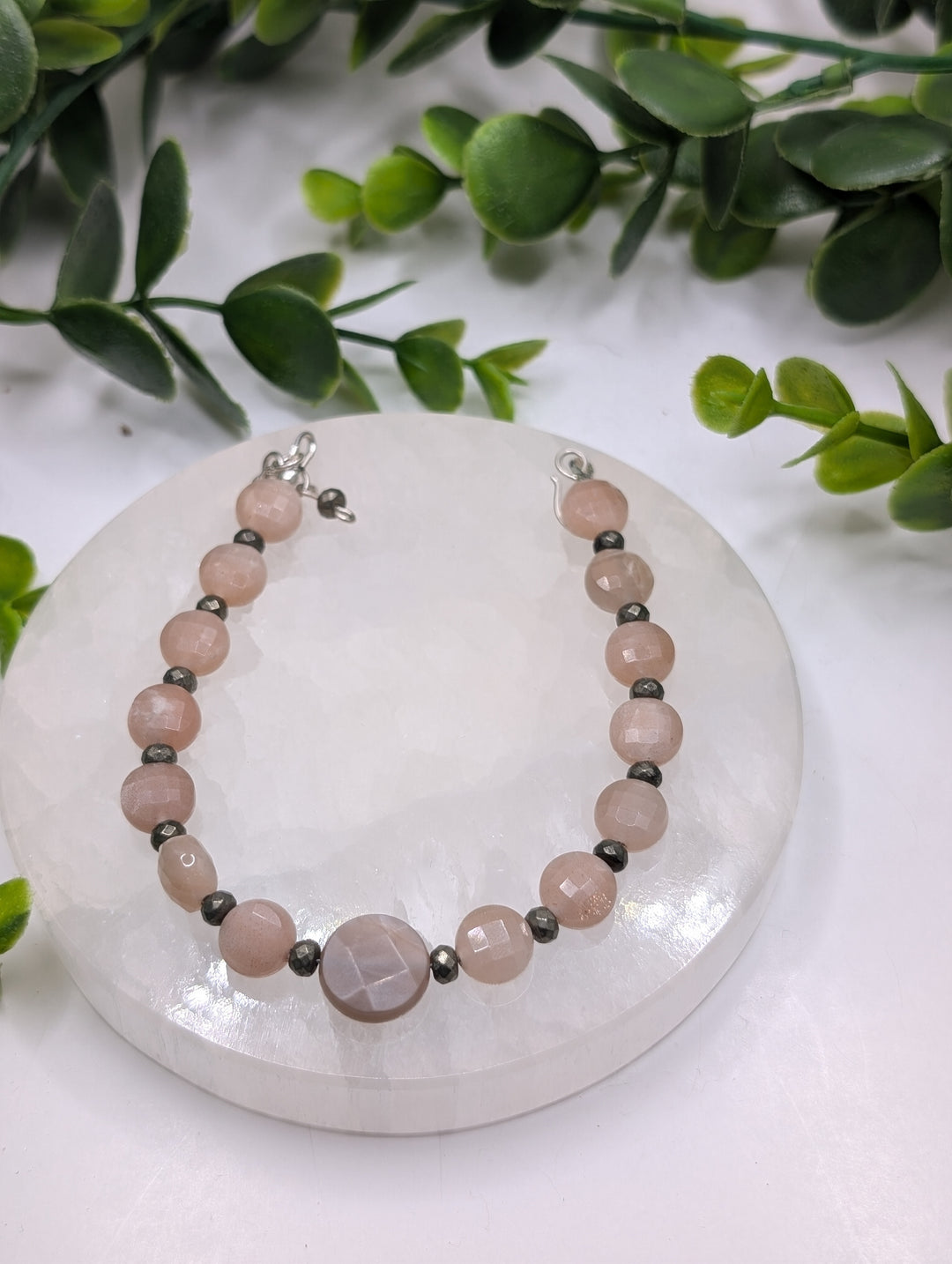 Peach Moonstone & Pyrite Bracelet