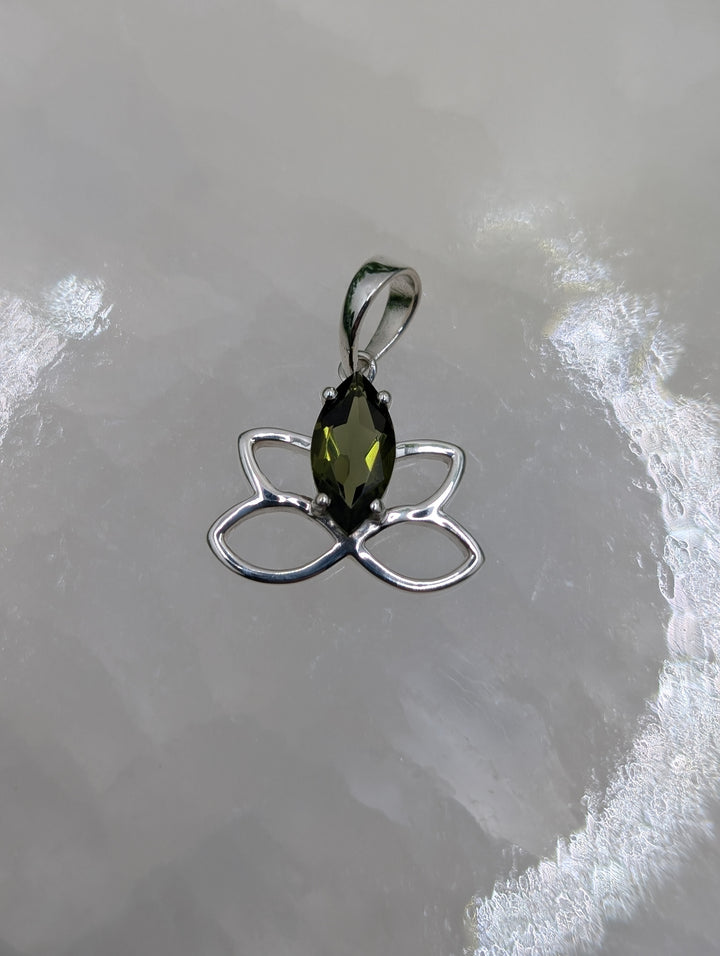 Moldavite Sterling Silver Butterfly Pendant