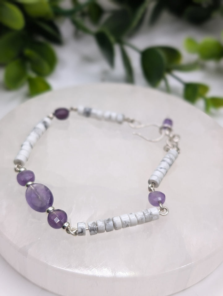 Howlite & Amethyst Sterling Silver Bracelet