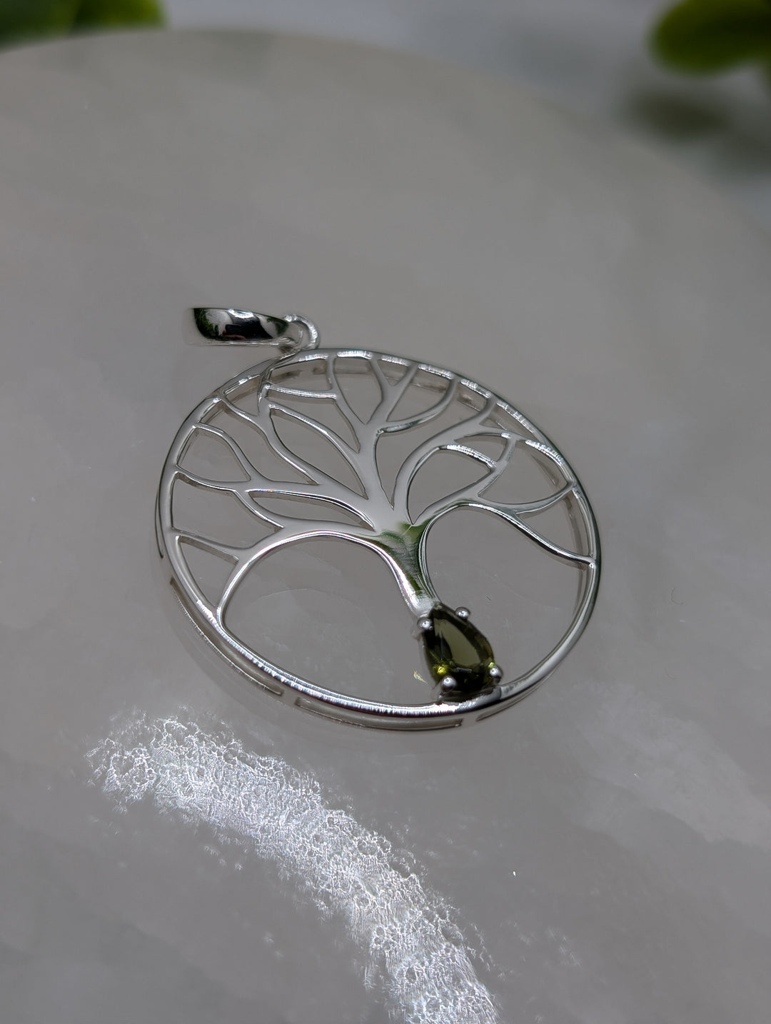 Moldavite Faceted Tree Of Life Pendant