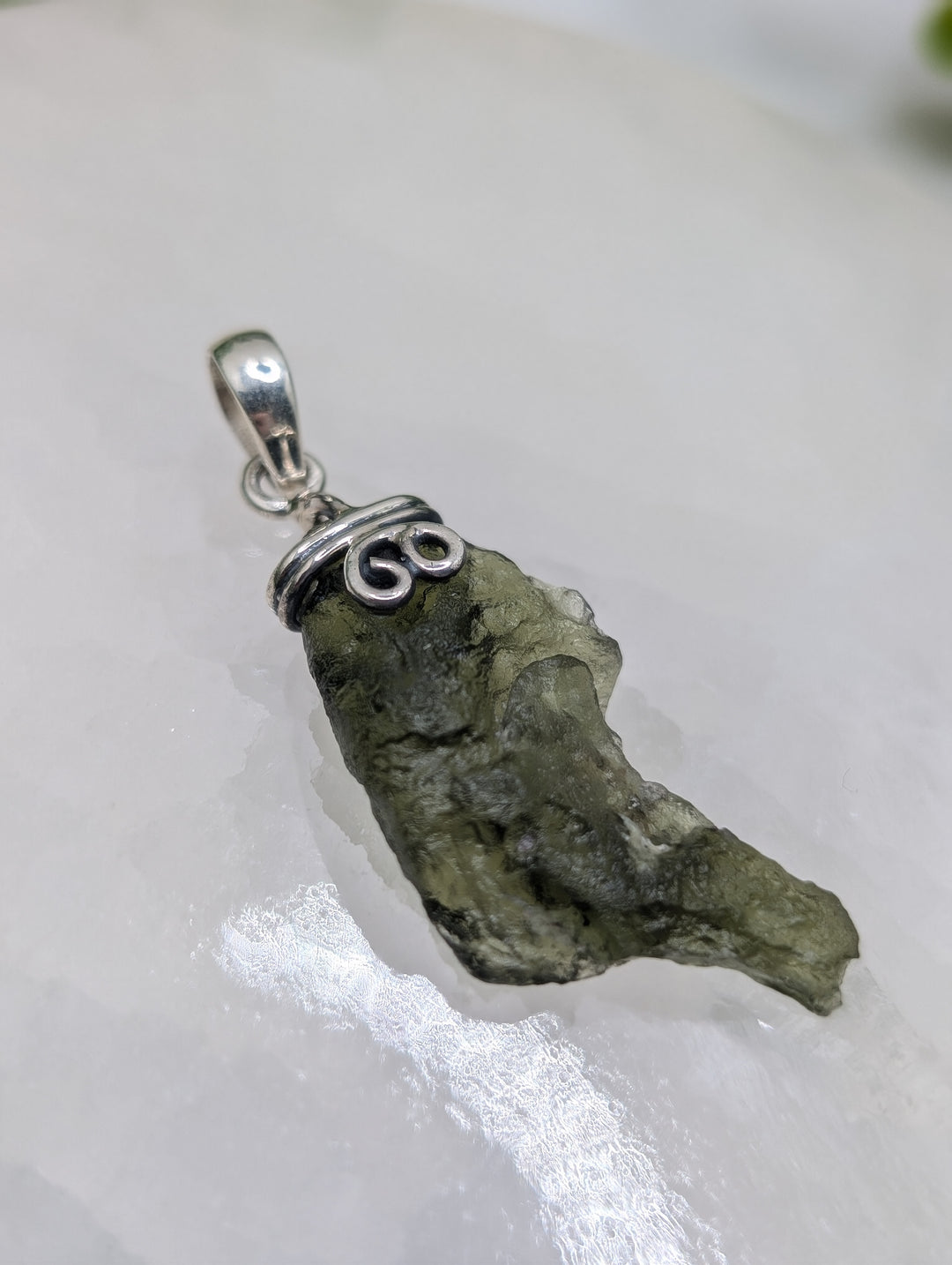 Moldavite Sterling Silver Raw Pendant