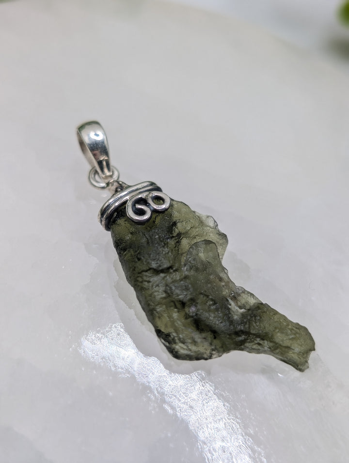 Moldavite Sterling Silver Raw Pendant