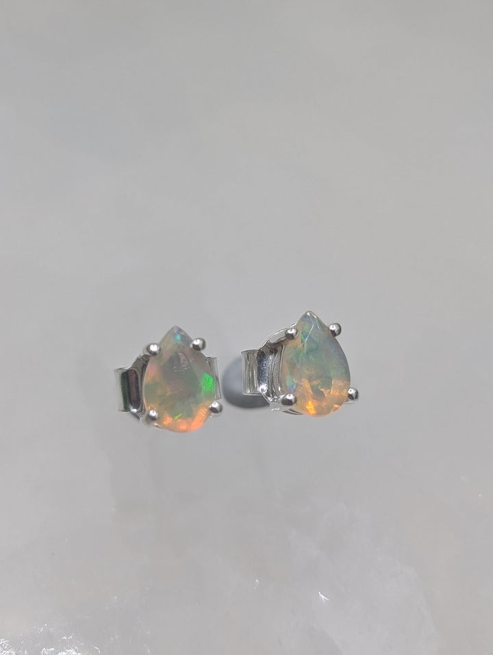 Faceted Opal Sterling Silver Stud Earrings