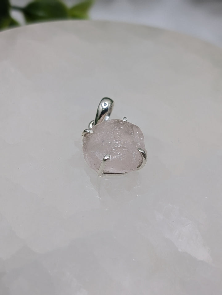 Rose Quartz Raw Sterling Silver Pendant