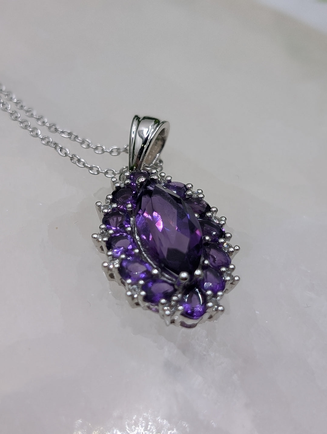 AA Marquise Amethyst With Topaz Sterling Silver Necklace