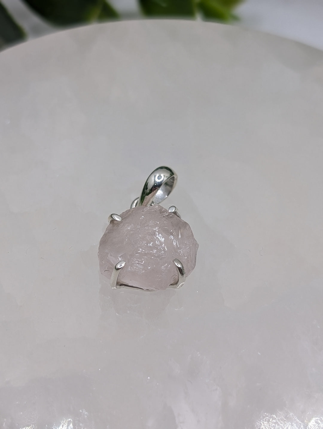 Rose Quartz Raw Sterling Silver Pendant