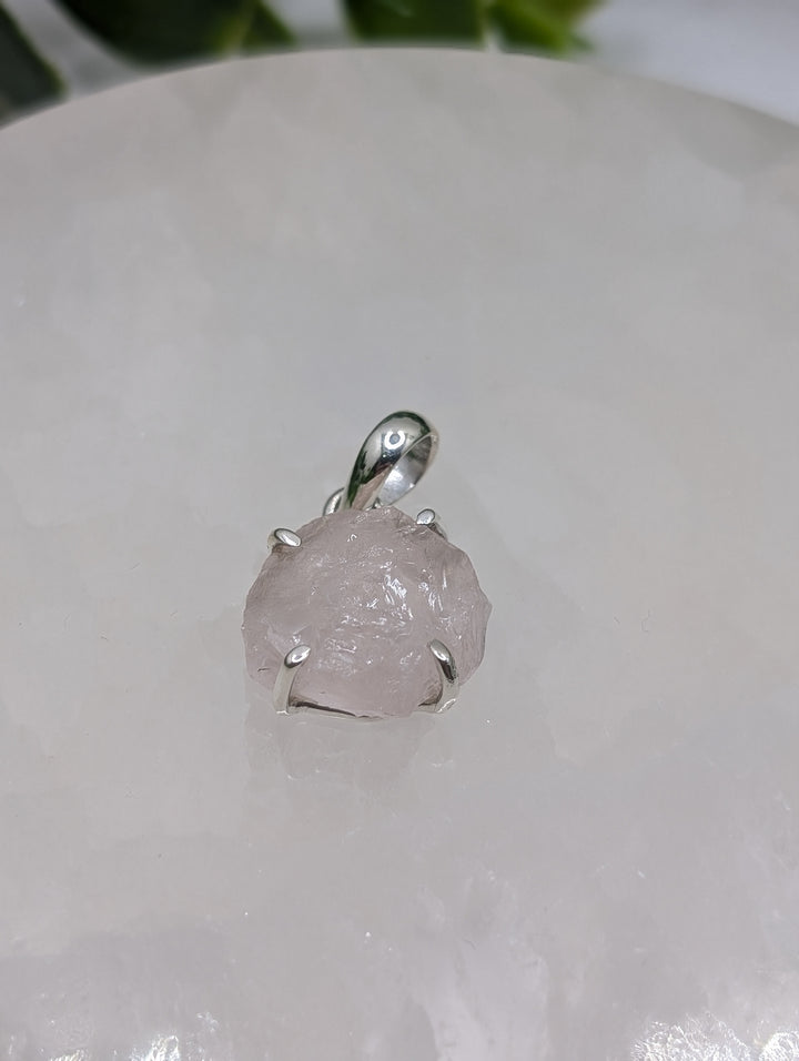 Rose Quartz Raw Sterling Silver Pendant