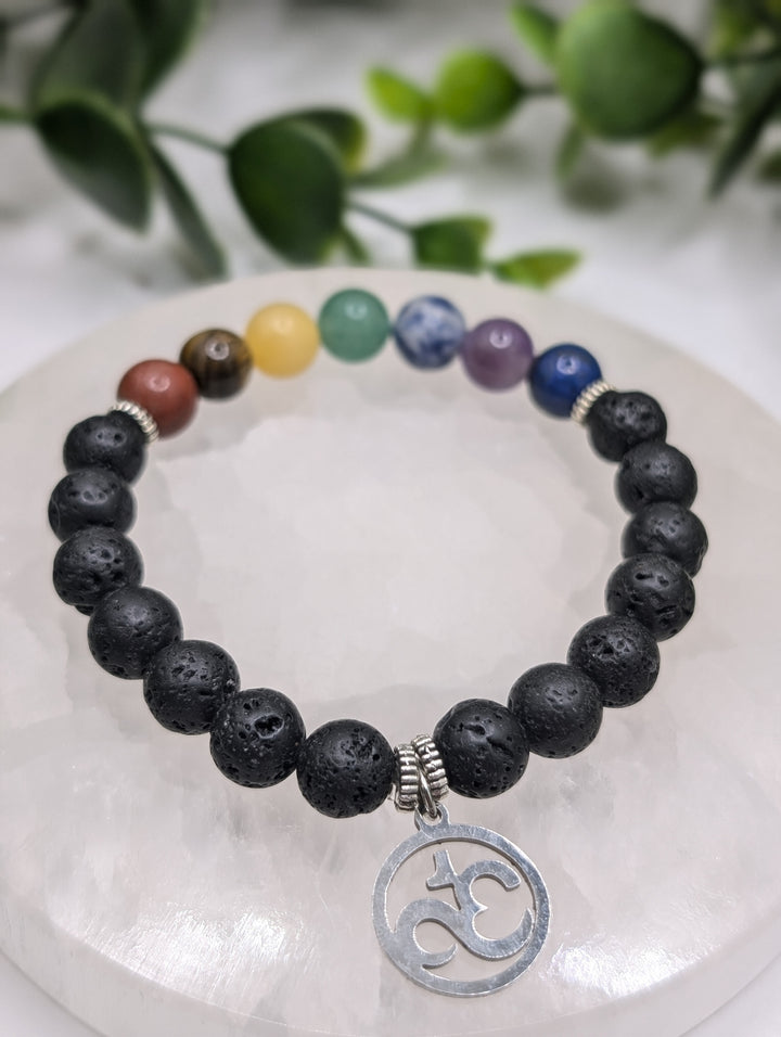 7 Chakra Lava Stone 8mm Bracelet With OM Charm