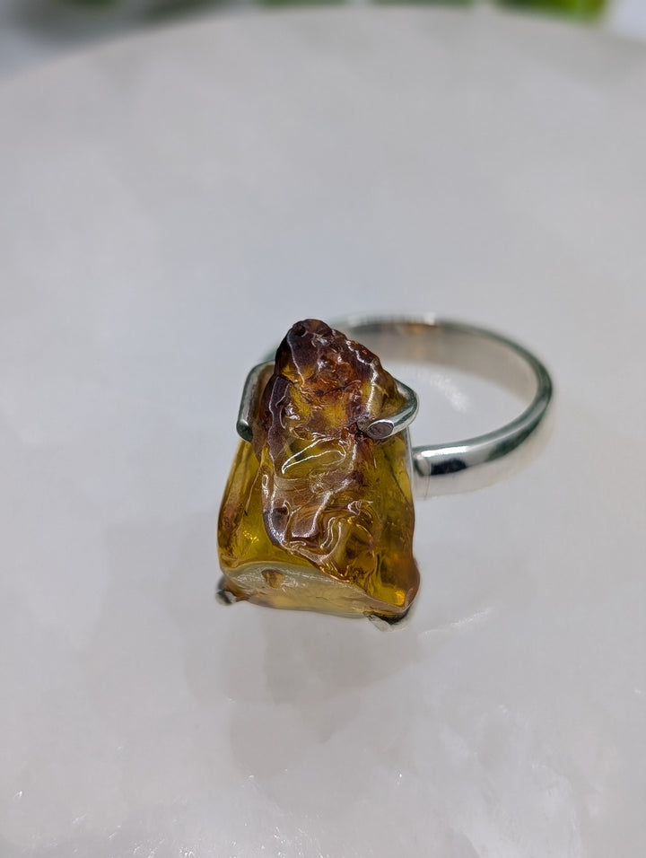 Amber Raw Sterling silver Ring (Size 7)