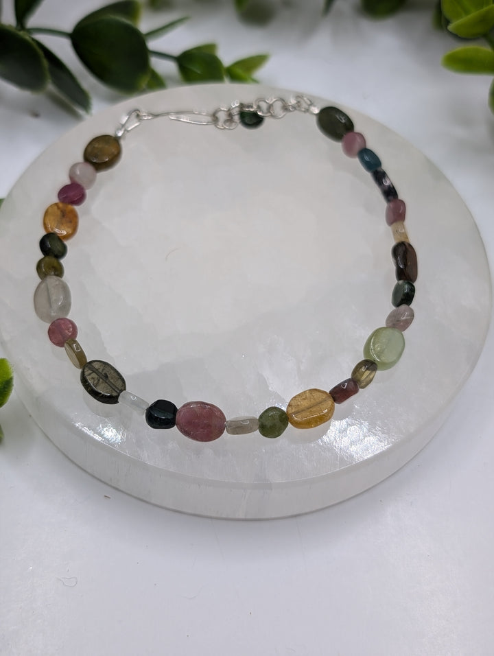 Watermelon Tourmaline Sterling Silver Bracelet