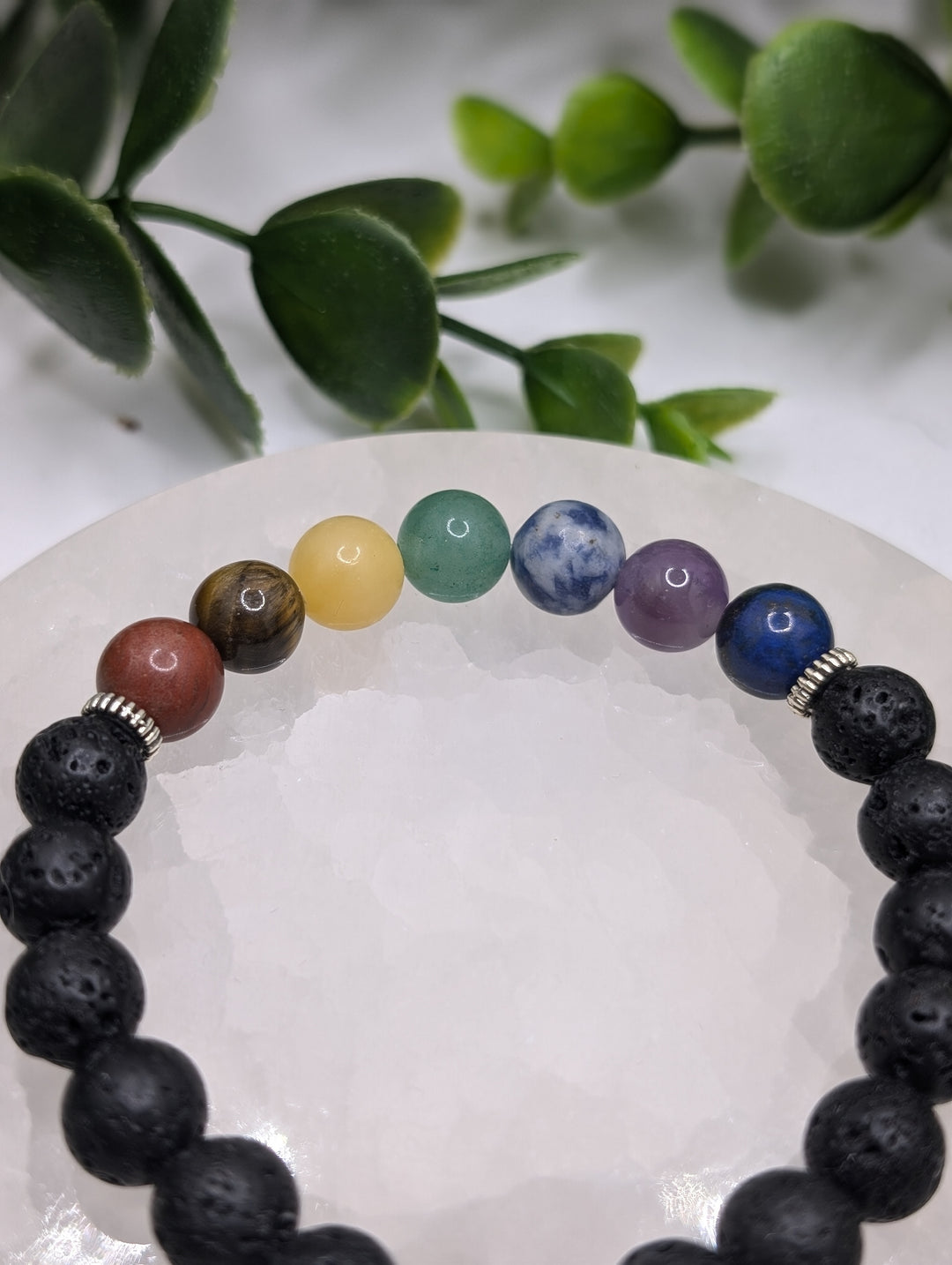 7 Chakra Lava Stone 8mm Bracelet With OM Charm