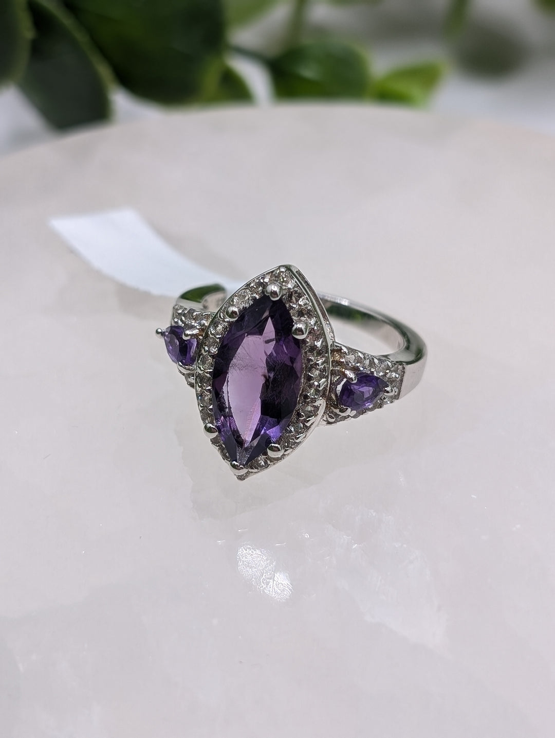 Marquise Amethyst With Topaz Sterling Silver Ring (Size 7)