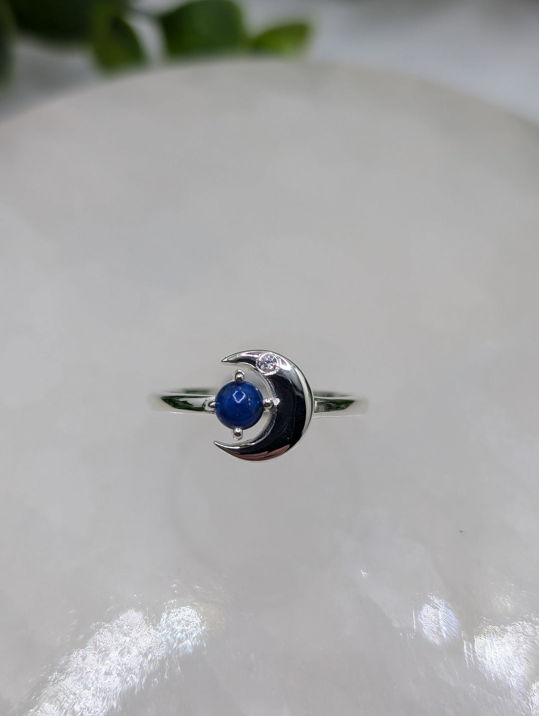 Lapis Lazuli With White Topaz Moon Sterling Silver Ring (Size 7)