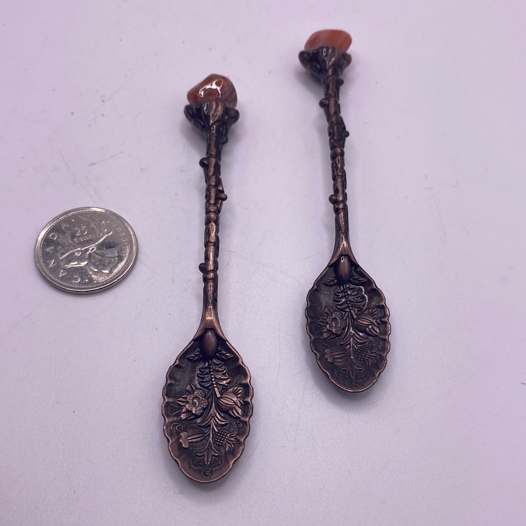 Copper & Carnelian Crystal Witchy Herb Apothecary Spoons