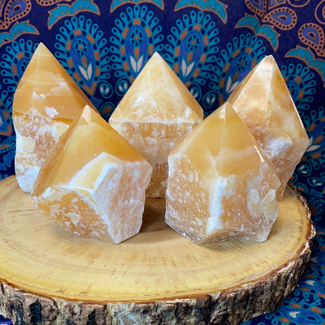 Yellow Calcite Top Polished Rough Cut Points