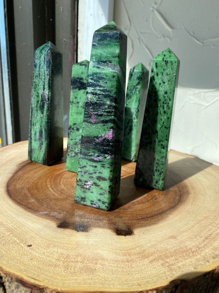 Zoisite with Ruby Obelisks