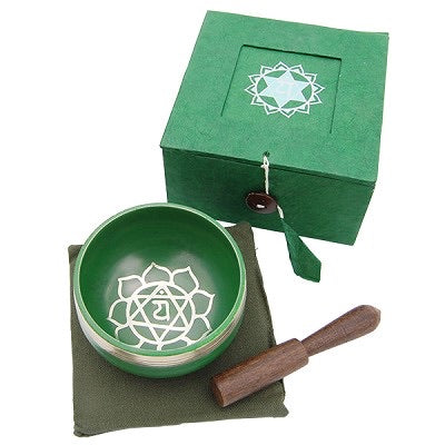 3” Green Tibetan Singing Bowl, Box, Pillow & Baton