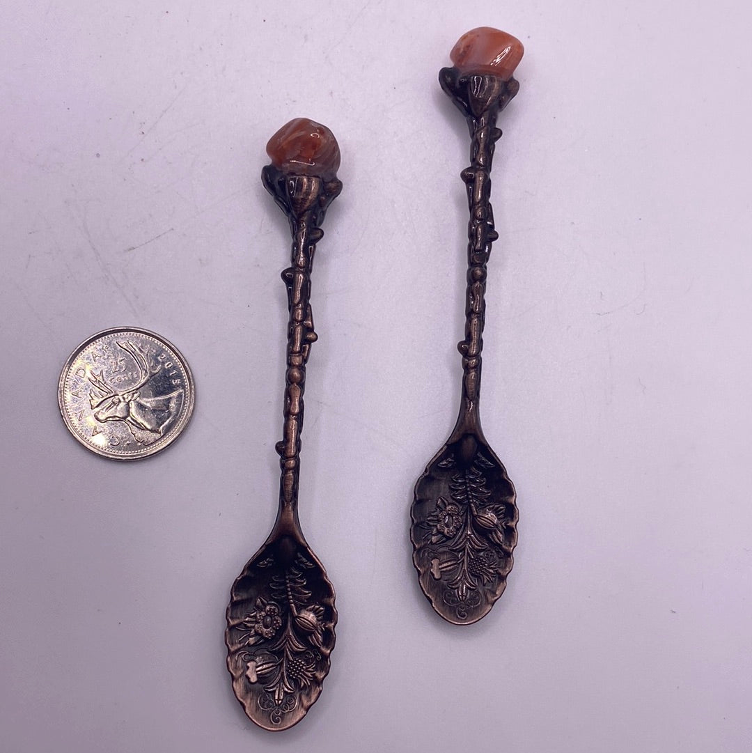 Copper & Carnelian Crystal Witchy Herb Apothecary Spoons