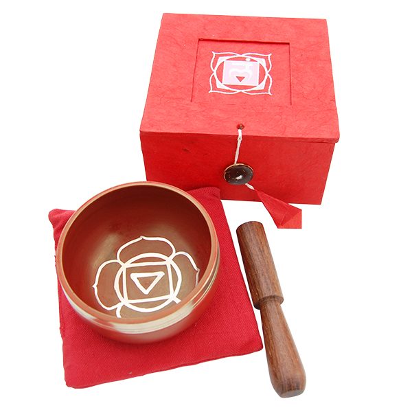 3” Red Tibetan Singing Bowl, Box, Pillow & Baton